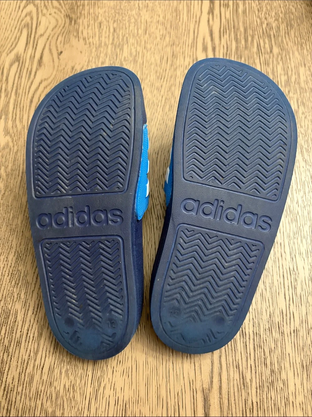 adidas Kids Navy and Bright Blue Slide Sandals with White Stripes